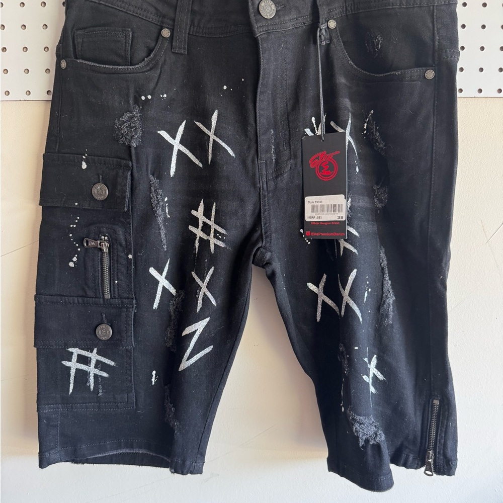 Black Graphic Cargo Shorts
